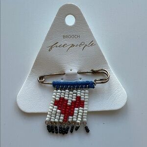 Free People Blue and Red Beaded Brooch with heart design